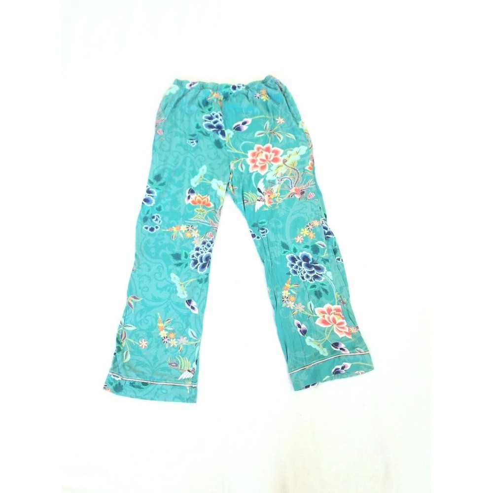 Johnny Was Women Pajama Pants Green Blue Floral Medium Large